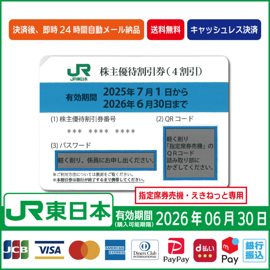 コード販売・クレジットカード決済・PayPay決済JR東日本株主優待券